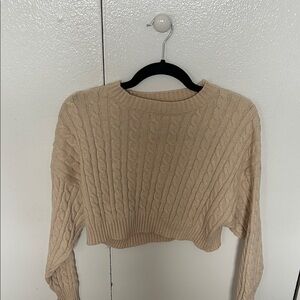 Cable Knit Cropped Sweater - Tan